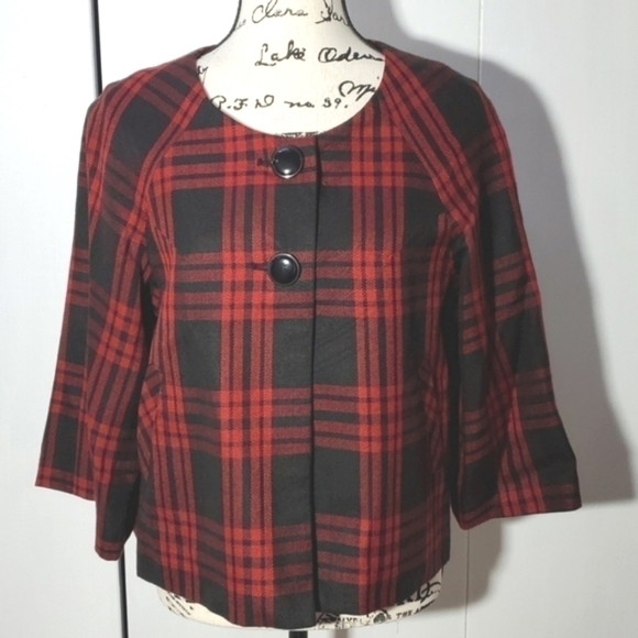 Larry Levine- Red Plaid Sport Coat Classic preppy Office Sz.8 - Picture 1 of 8